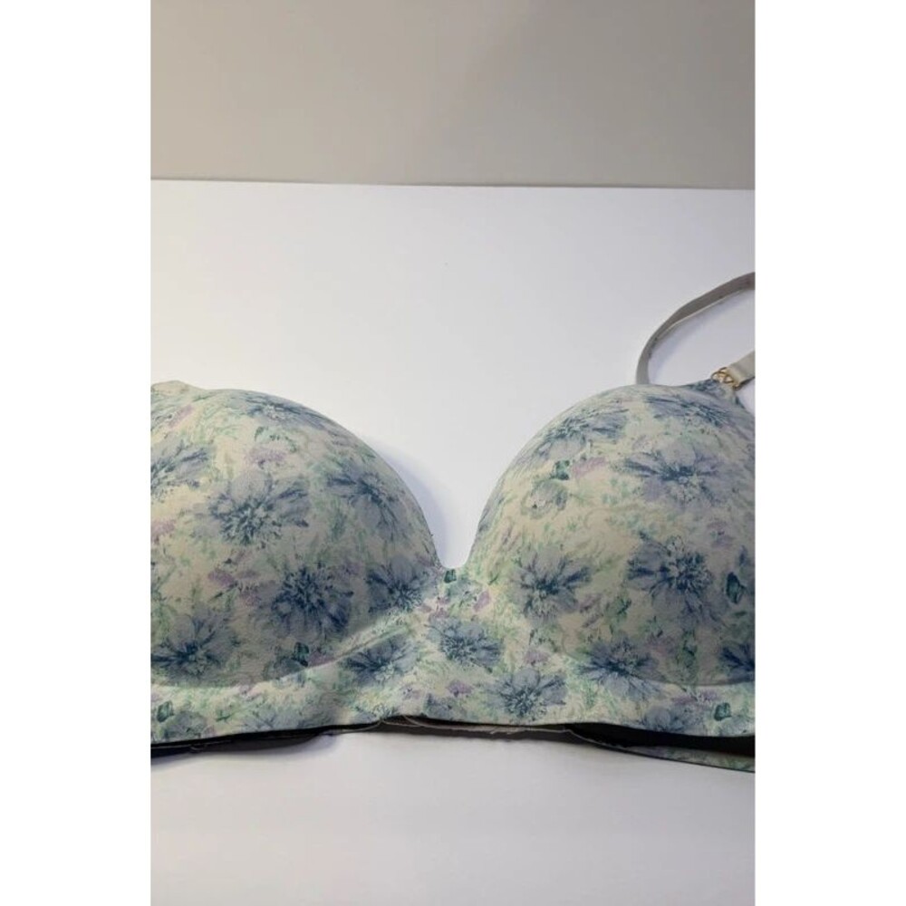 Victoria's Secret Push-Up Bra 38C Floral No-Wire Padded Gold VS Logo